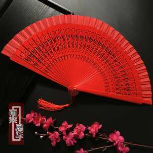 纯色双面西班牙折扇咏春团体舞蹈扇子爵士舞跳舞走秀团扇大红木扇