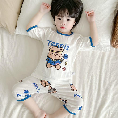 法国Anseola 2026新儿童睡衣竹纤维男童女童七分袖套装男孩透气