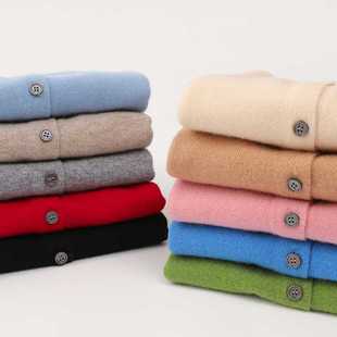 春秋儿童100%纯羊毛开衫薄款男女孩圆领针织毛衣外套打底衫单股款