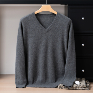 【100%山羊绒衫男V领薄款】套头毛衣商务休闲宽松针织打底衫秋冬
