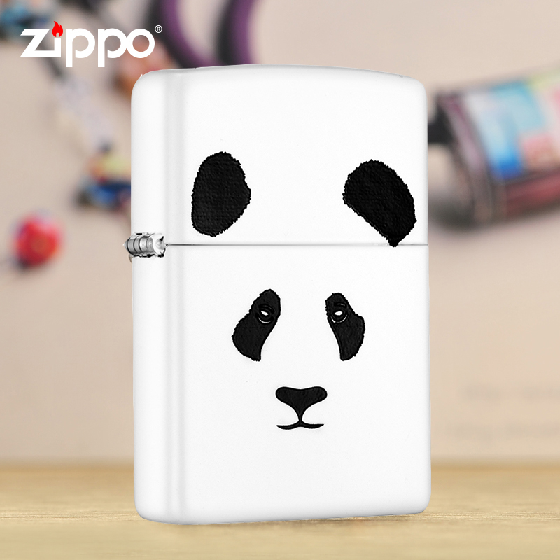 zippo打火机防风原装正品煤油限量白哑漆彩印熊猫刻字正版送男友