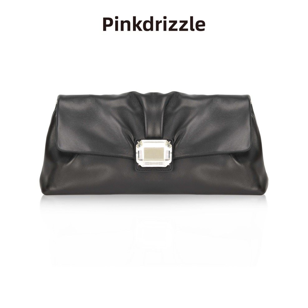 Pinkdrizzle璀璨之星褶皱羊皮手拿晚宴包百搭扣式软皮简约单肩包