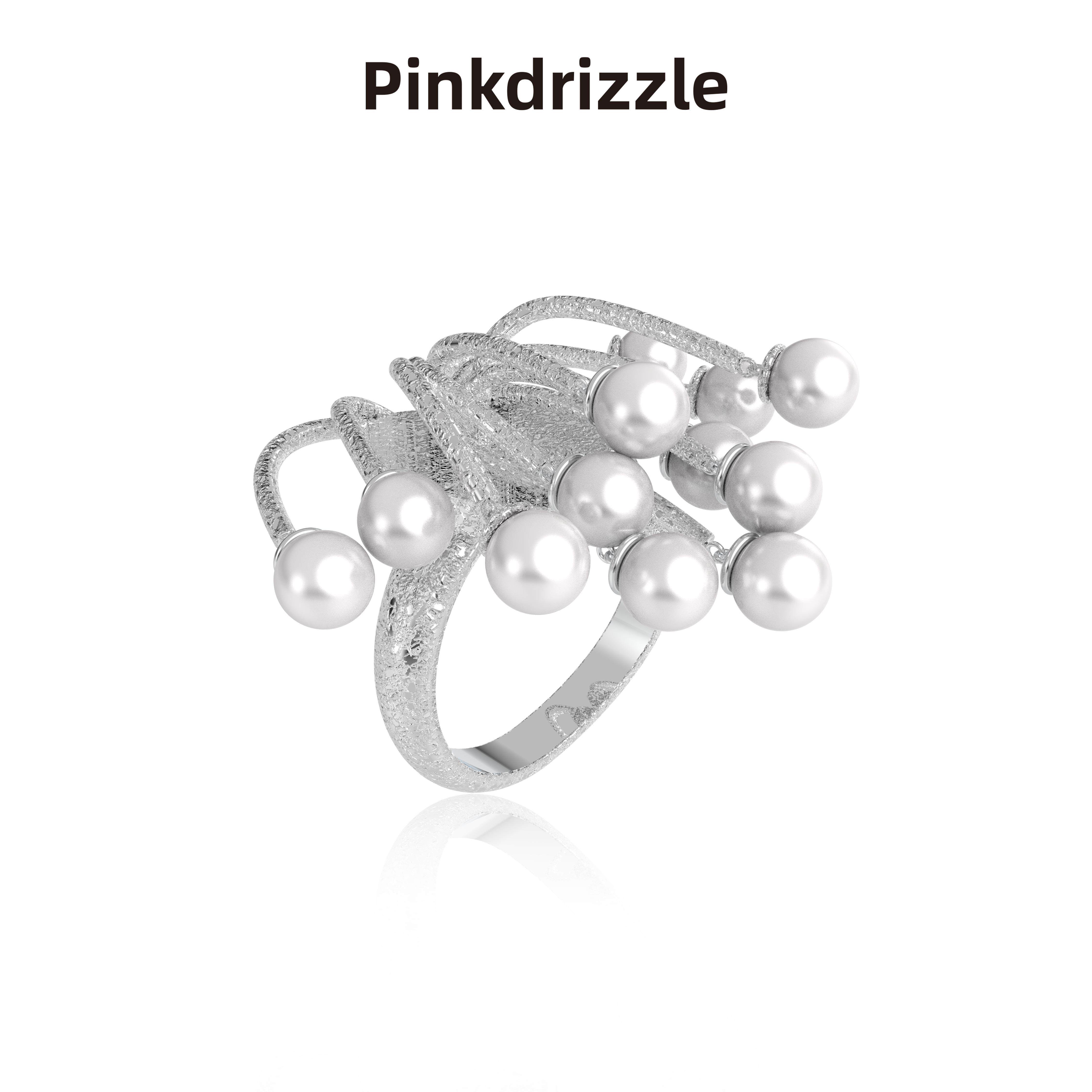 pinkdrizzle水中花火珠珠戒指小众感烟花可调节高级感气质戒指女