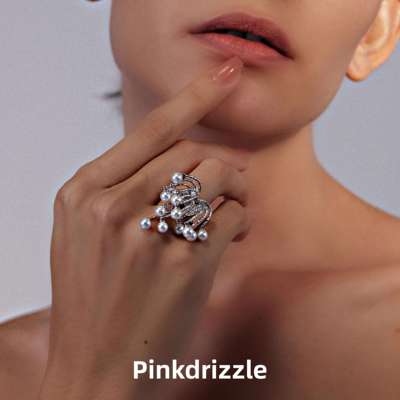 pinkdrizzle水中花火珠珠戒指小众感烟花可调节高级感气质戒指女