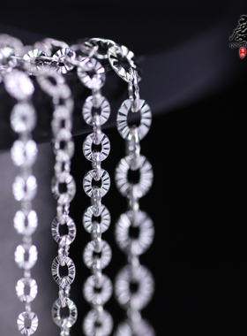 S925纯银压光闪O十字链条半成品链diy流苏细链压花进口扁太阳花链