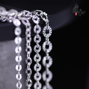 S925纯银压光闪O十字链条半成品链diy流苏细链压花进口扁太阳花链