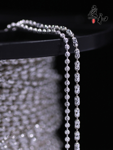 精工月牙车花筒珠链S925纯银不掉色项链长款眼镜链防滑切面圆珠链