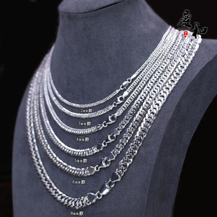 夸张粗扁链男士双扣平板坦克项链纯银手链欧美潮加粗经典古巴项链