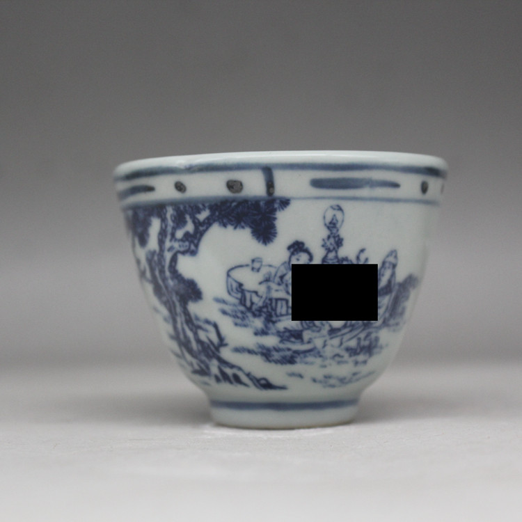 青花釉下彩人物二缸杯茶杯品茗杯茶杯