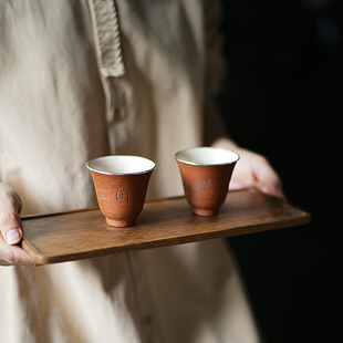 松风陶舍程伟手作陶泥刻字品茗杯茶杯包银边主人杯功夫茶席茶道具