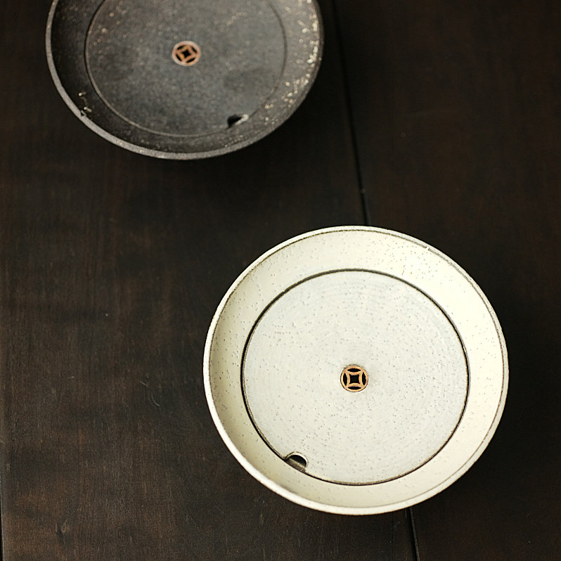 松风陶舍程伟手作铜钱孔壶承锔银钉陶泥储水茶承茶席功夫茶道具