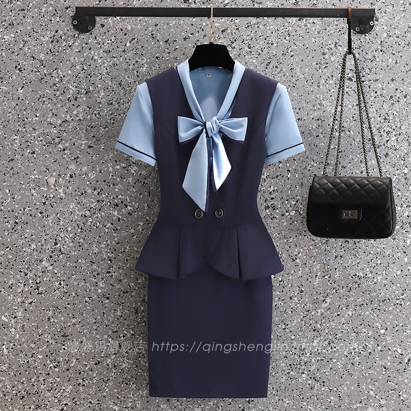 美容院工作服女短袖饭店餐饮职业套装空姐售楼部正装金店前台工服