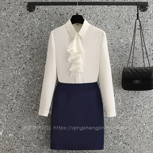 白色衬衫2023新款长袖女雪纺气质职业装设计感小众通勤衬衣正装