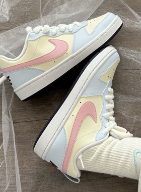 定制球鞋Nike Court Borough 海盐奶泡甜妹可爱百搭低帮板鞋女款