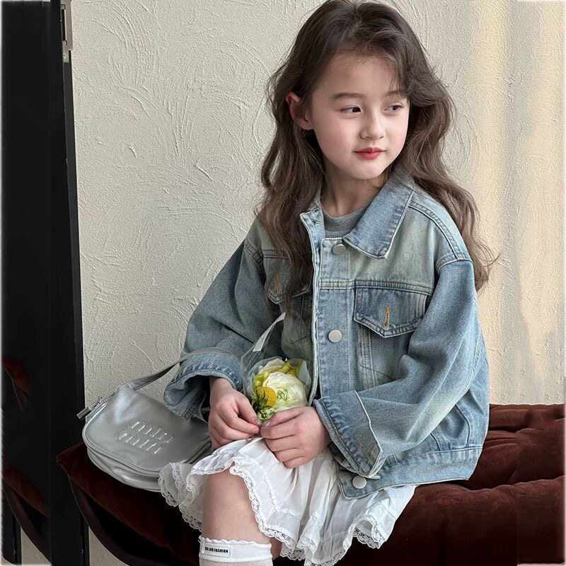 女童牛仔外套儿童装韩版复古时髦上衣春秋新款中大童洋气百搭衣服