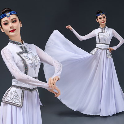 白色蒙古舞蹈演出服民族风艺考