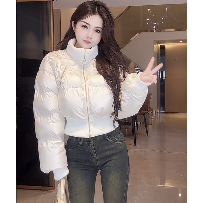 2025秋冬新款轻奢高腰短款修身羽绒棉服外套女时尚百搭气质小香风