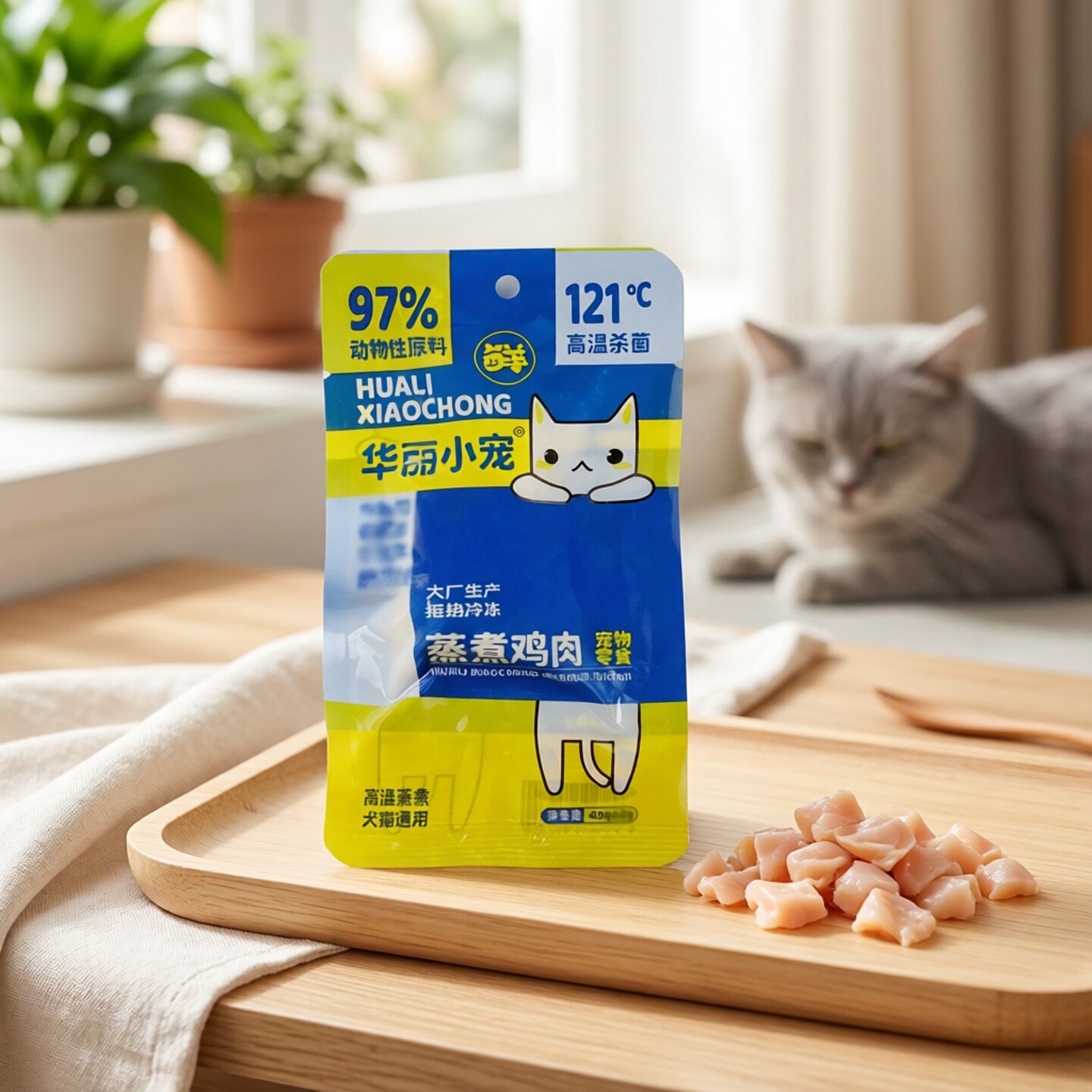 漂亮小宠猫零食蒸煮鸡胸肉40g猫狗通用营养增肥真空包装开袋即食