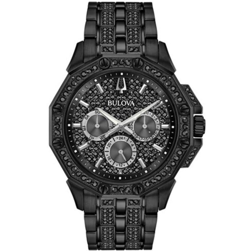 代购BULOVA宝路华男士腕表计时夜光日期日历黑色钢带防水金属