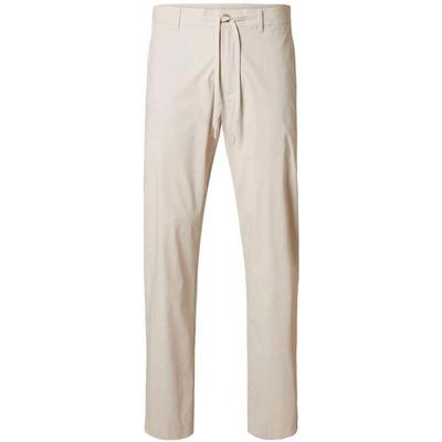 代购SELECTED思莱德男士休闲裤舒适透气米色直筒日常通勤长裤