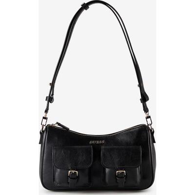 代购GUESS女士单肩包大容量拉链开合金属扣饰可调节肩带黑色