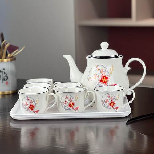 陶瓷中式富贵吉祥茶具耐高温泡茶壶功夫茶具茶壶茶杯整套家用客厅