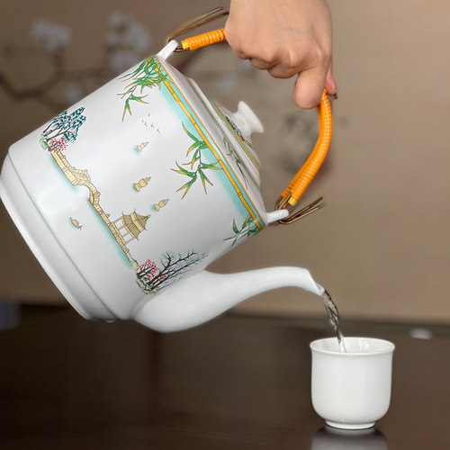 老式陶瓷开水大茶壶超大号凉水壶大容量壶茶壶热水陶瓷单壶提梁壶