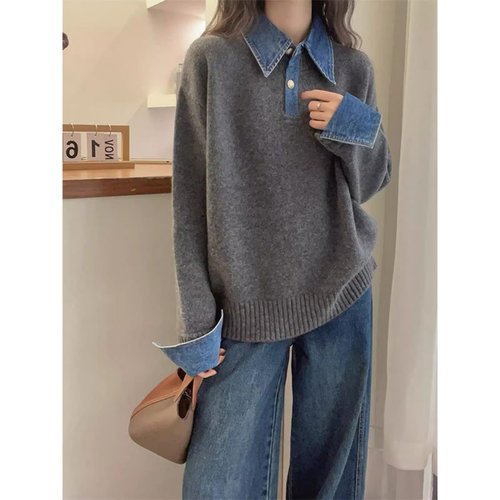 假两件设计感长袖针织衫毛衣