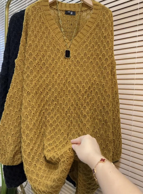 胖MM2-300斤大码中长款纯色针织衫女秋冬显瘦宽松休闲慵懒风毛衣