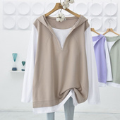 300斤韩版 休闲宽松胖MM特大码 显瘦上衣 假两件连帽卫衣女薄款 秋季