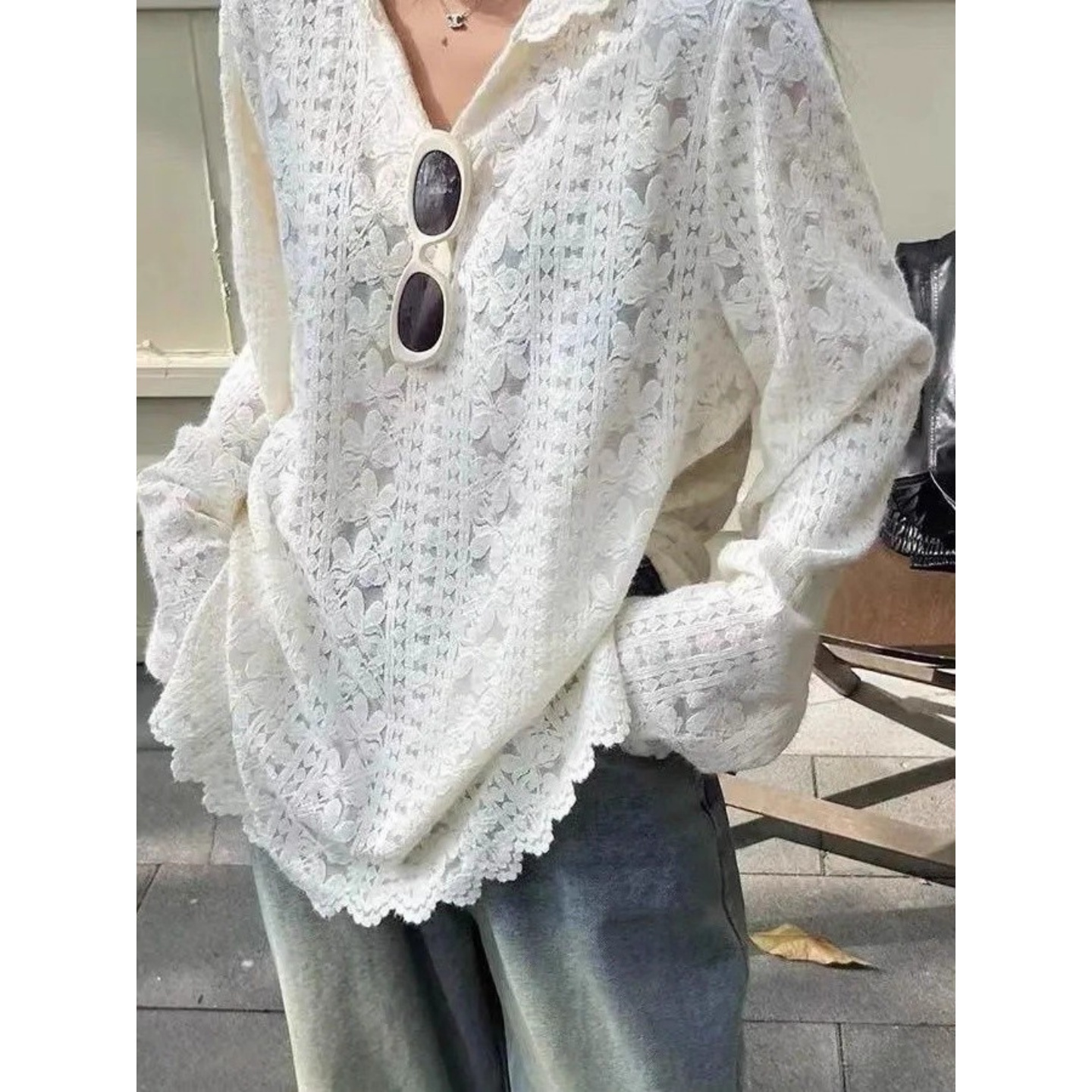 洋气宽松休闲百搭蕾丝衫