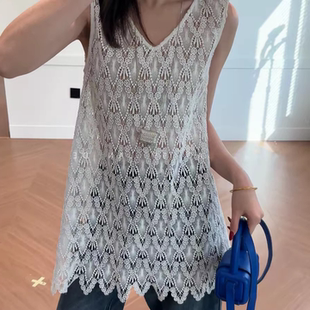 宽松休闲显瘦上衣胖mm蕾丝无袖 时尚 V领拼接背心女 300斤韩版 特大码