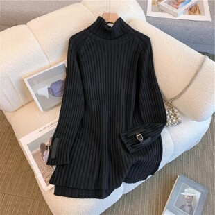 胖MM秋冬高领长袖针织打底衫300斤大码复古宽松休闲遮肉显瘦毛衣
