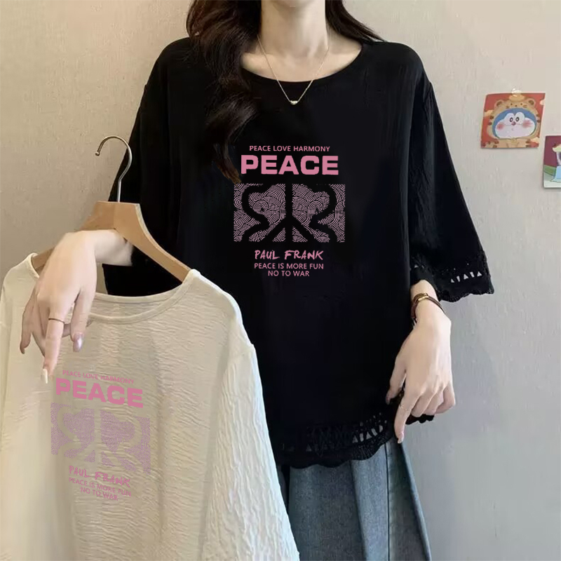 舒适宽松简约印花五分袖上衣