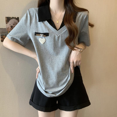 大码假两件短袖撞色洋气减龄