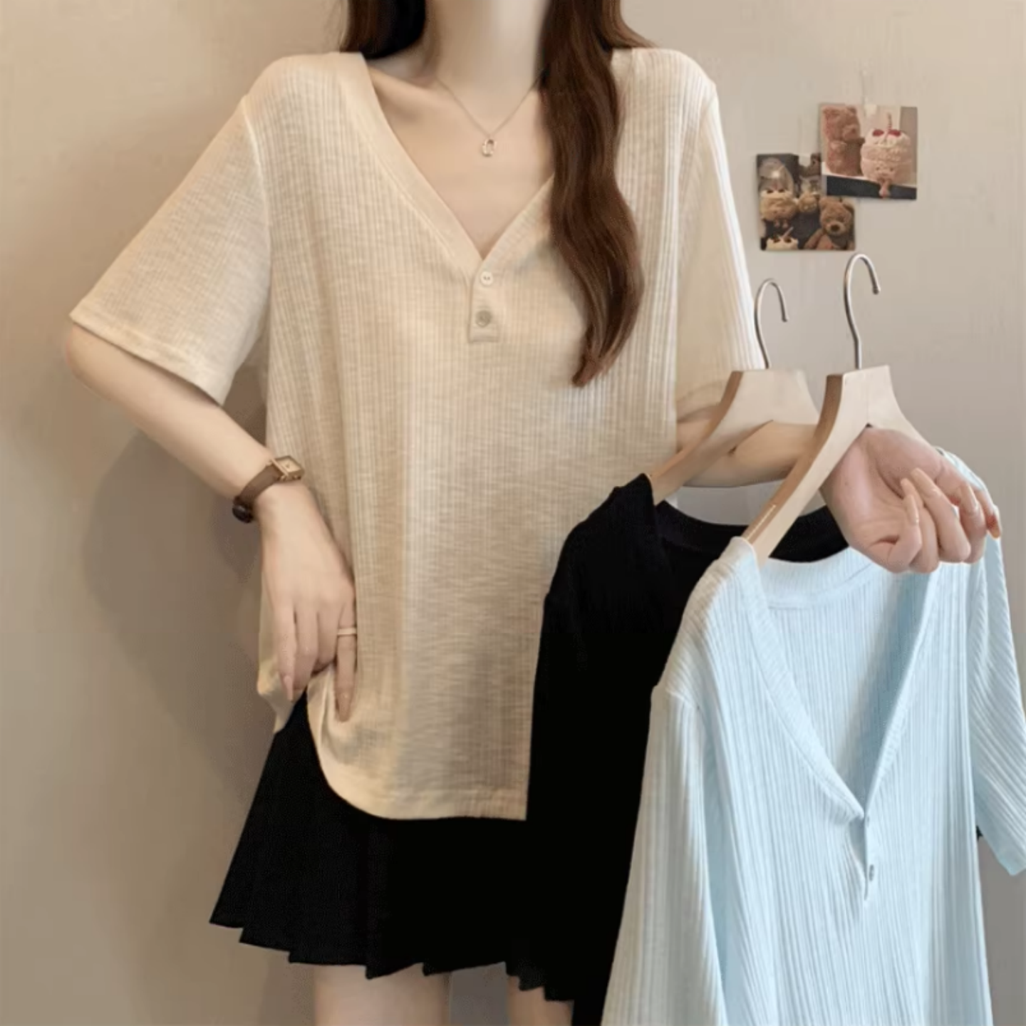 夏季胖mm简约短袖V领纯色T恤女300斤超大码舒适宽松显瘦百搭上衣,女装/女士精品,T恤,淘宝优惠券,粉丝福利购,淘宝优惠卷