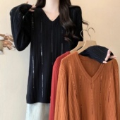 长袖 V领亮片毛衣女300斤大码 时尚 胖MM韩版 宽松显瘦简约针织衫 上衣