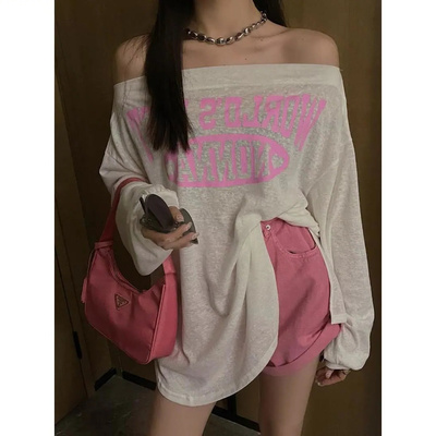 长袖防晒衣一字肩性感辣妹大码