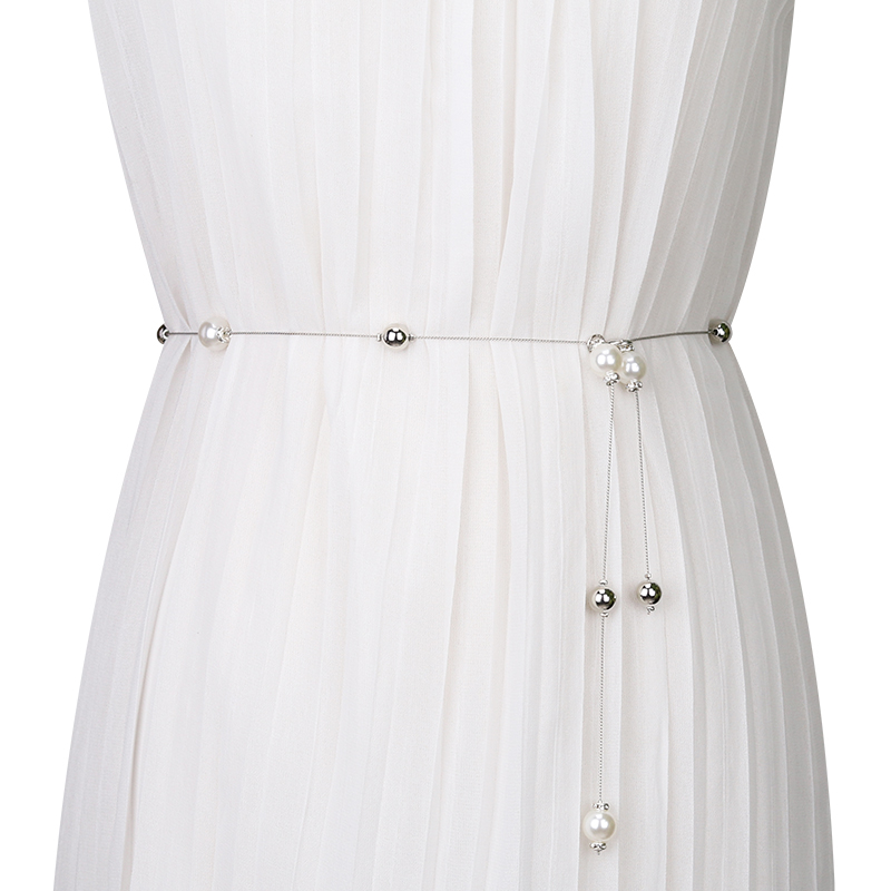 新款甜美珍珠细腰链女士装饰腰带连衣裙配毛衣裙带百搭日韩版链子