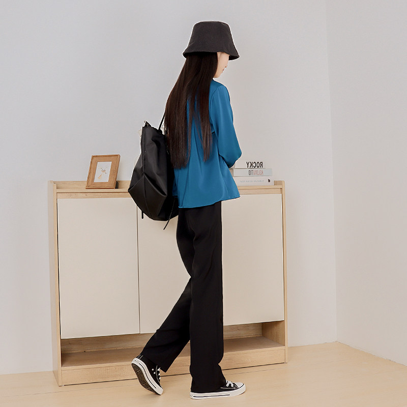 小个子阔腿裤女黑色西装拖地长裤高腰垂坠感秋冬宽松直筒休闲显瘦