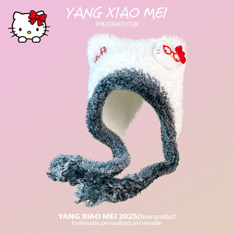 秋冬季可爱小熊耳朵毛绒帽女保暖