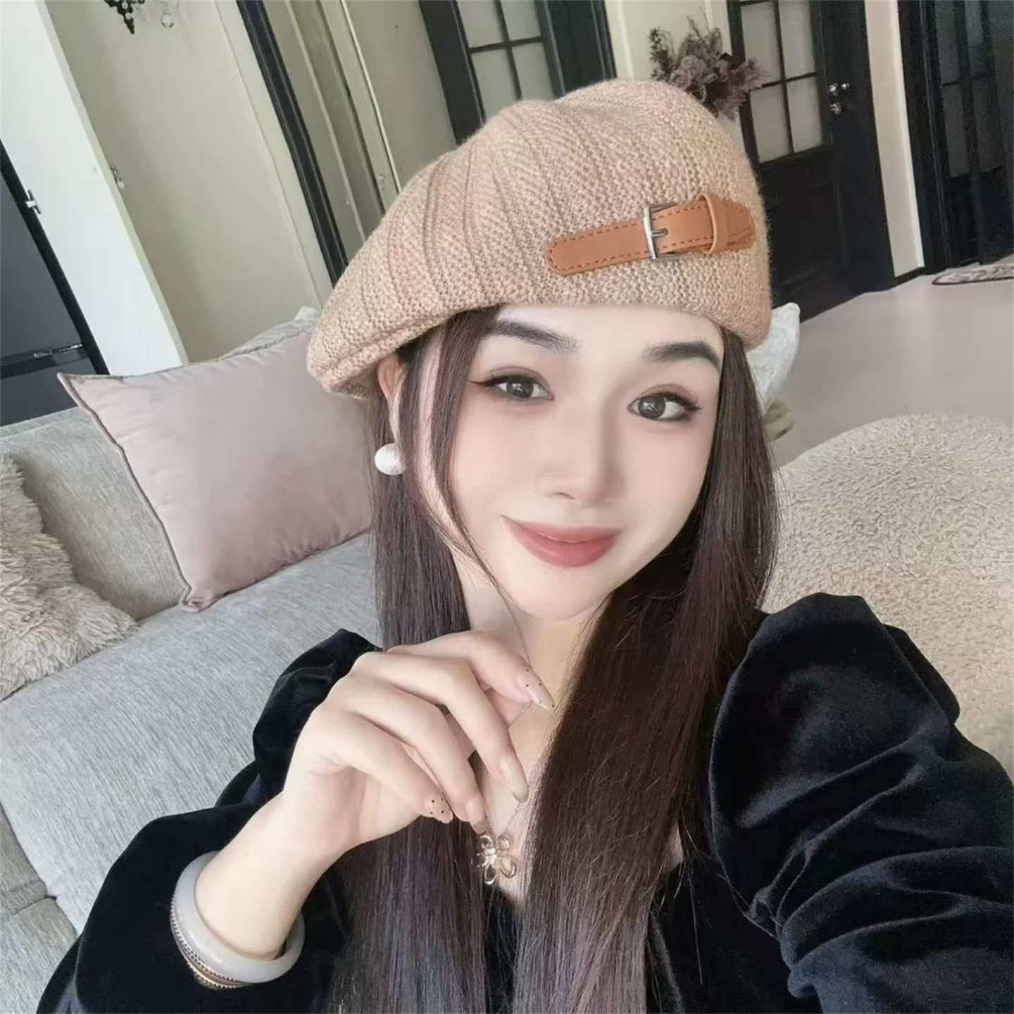 秋冬韩系针织显脸小女贝雷帽