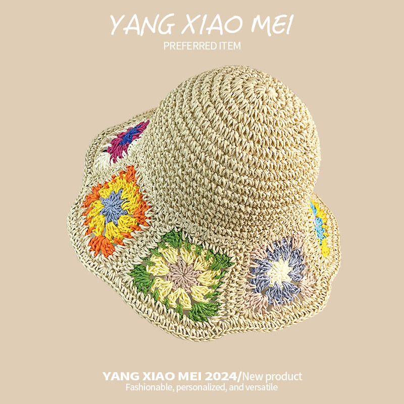 甜美风手工编织沙滩度假草帽女