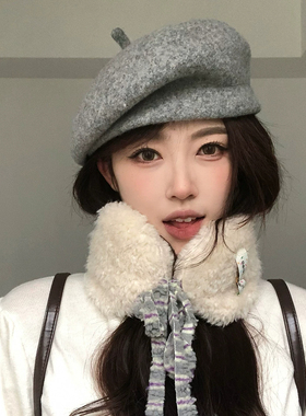 秋冬复古羊毛毛呢贝雷帽女显脸小