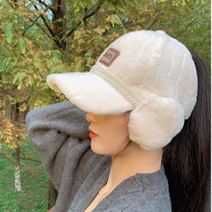 韩版半空顶可扎马尾显脸小鸭舌帽女秋冬季保暖毛绒棒球帽子女护耳