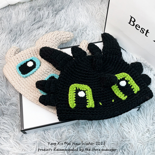 手工编织毛线帽子女可爱搞怪夜煞飞龙针织帽秋冬季保暖情侣冷帽男