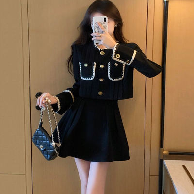 法式黑色连衣裙子女秋冬季2025新款小个子内搭打底短裙高级感早秋