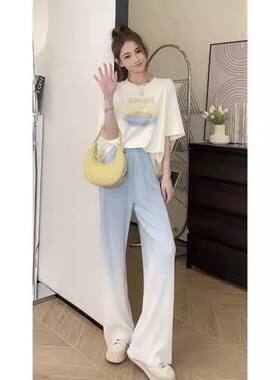 慵懒风休闲运动套装女夏季新款学生宽松韩版时尚短袖阔腿裤两件套