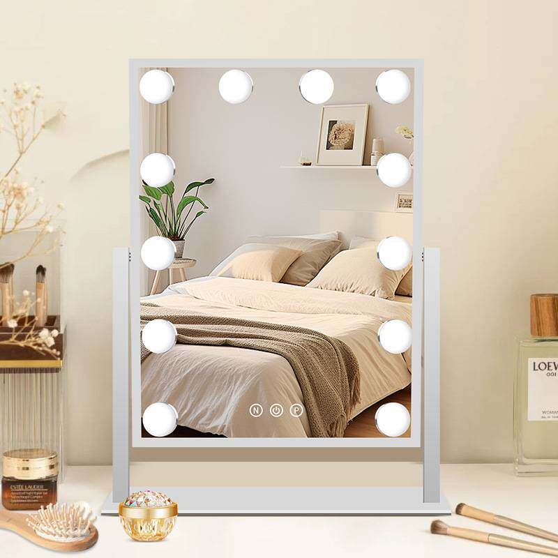 大号台式带灯美容化妆镜方形LED灯泡镜子公主镜美妆梳妆镜金属