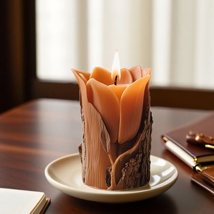 新品 花桩香薰蜡烛硅胶模具 DIY立体花卉树皮蜡烛铃兰郁金香香薰